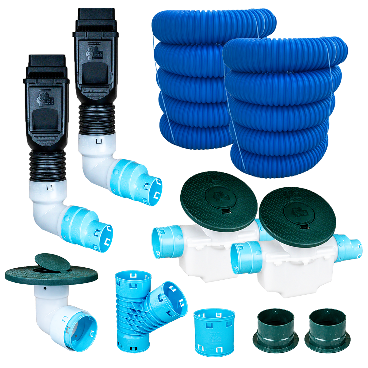 3½ Inch Premium Pro Kit for Buried Downspouts<br>Double Downspout in Black