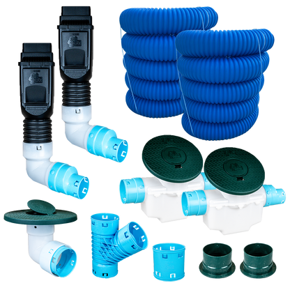 3½ Inch Premium Pro Kit for Buried Downspouts<br>Double Downspout in Black