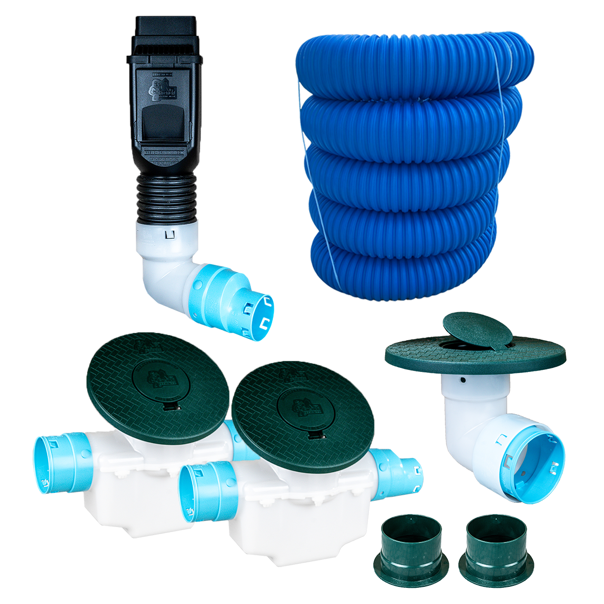 3½ Inch Premium Pro Kit for Buried Downspouts<br>Single Downspout in Black