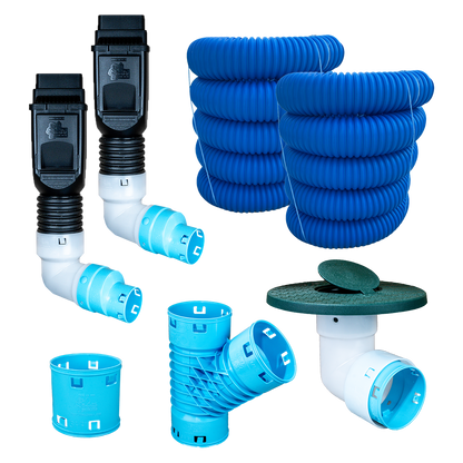 3½ Inch Premium Pro Kit for Buried Downspouts<br>Double Downspout in Black