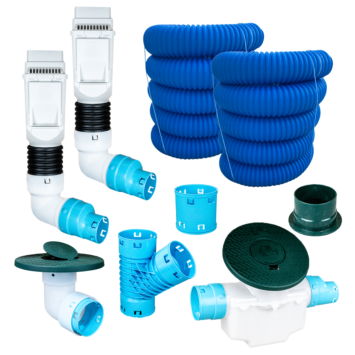 3½ Inch Premium Pro Kit for Buried Downspouts<br>Double Downspout in White