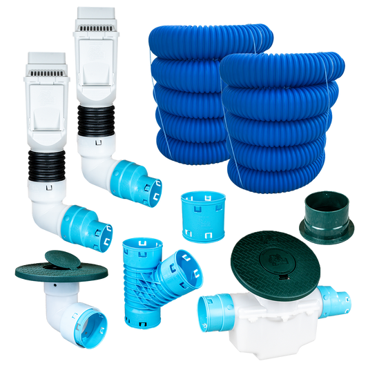 3½ Inch Premium Pro Kit for Buried Downspouts<br>Double Downspout in White