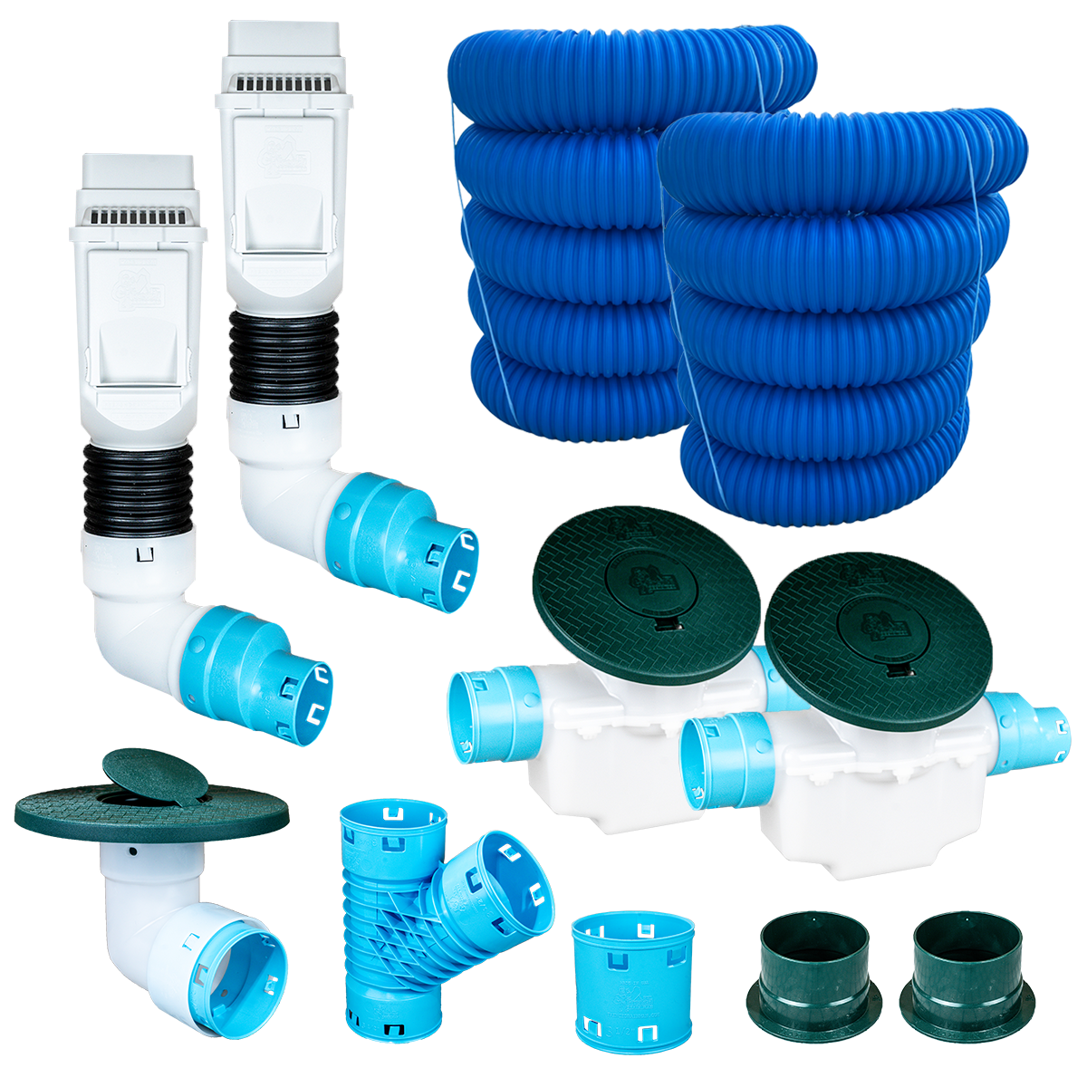 3½ Inch Premium Pro Kit for Buried Downspouts<br>Double Downspout in White