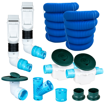 3½ Inch Premium Pro Kit for Buried Downspouts<br>Double Downspout in White
