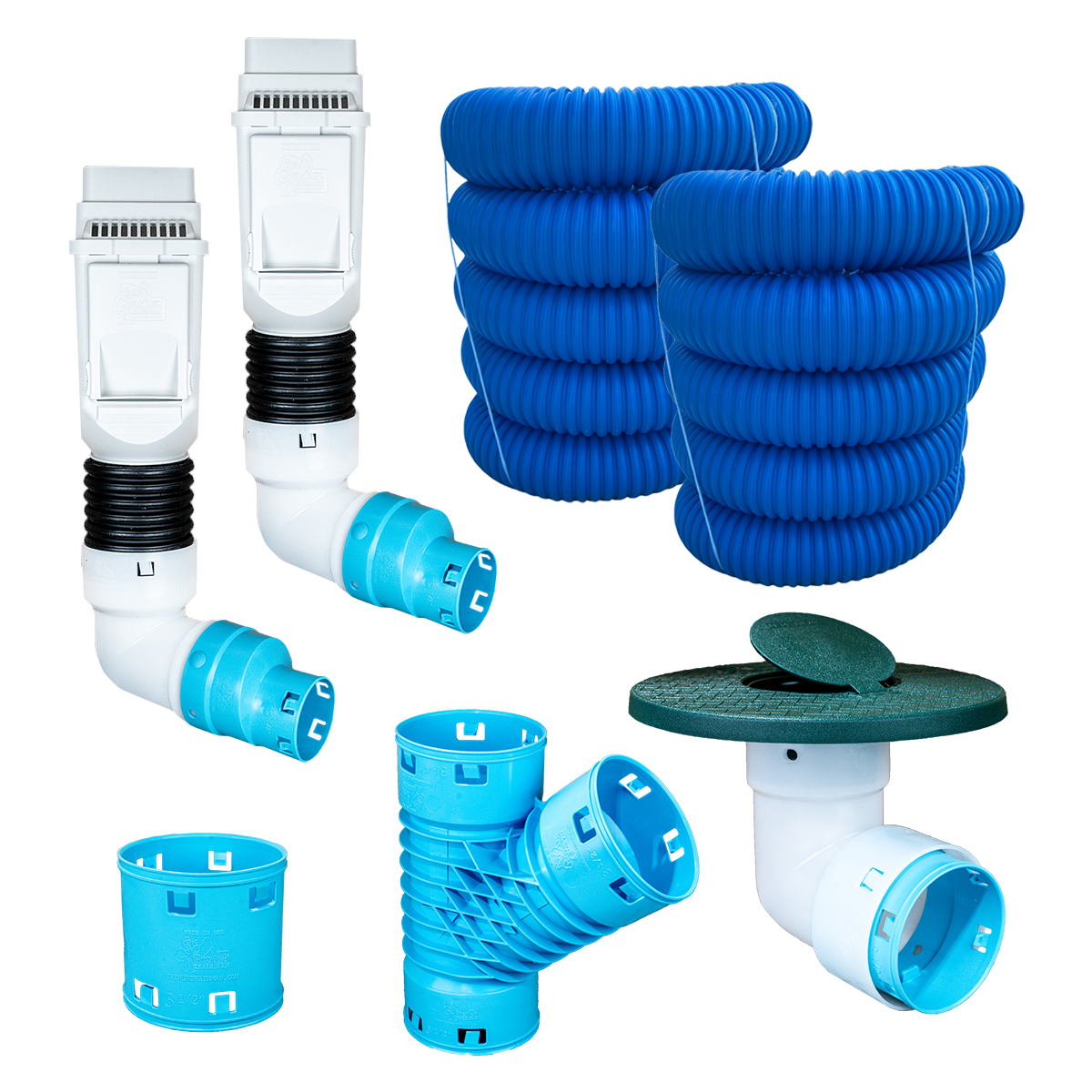 3½ Inch Premium Pro Kit for Buried Downspouts<br>Double Downspout in White