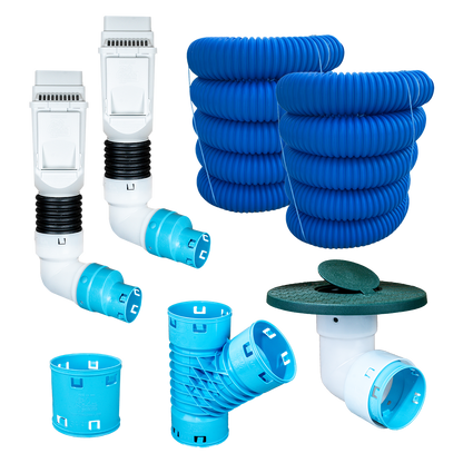 3½ Inch Premium Pro Kit for Buried Downspouts<br>Double Downspout in White